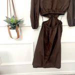 Gap  Puff Sleeve Cut Out Midi Dress Long Sleeve Brown Size M Photo 6