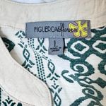 Figueroa & Flower Boho Cottagecore Tiered Midi Dress L — Cream & Teal Split Neck White Size L Photo 3