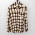 POL  Frayed Hem Oversized Plaid Flannel Button Down Top western/rodeo L Photo 3