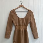 ZARA  Square Neck Ribbed Knit Waist Detail Bodycon Midi Dress in Nude Size S Photo 7