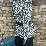 dress V neck peplum floral belt black white shoulder pads Surplice top Size M Photo 8