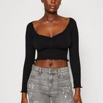 BDG Urban Outfitters Elsie Rib Long Sleeve Seamless Crop Top in Black Photo 0