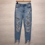 American Eagle  High Rise Distressed Mom Jeans Raw Hem Stretch size 6 Photo 1