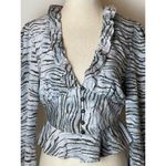 Vintage Havana Blue and Black Animal Print Ruffle Cropped Peplum Blouse XS Photo 3