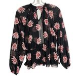 EXPRESS Black & Pink Floral Palm Print Sheer Dressy Top w/ Cut Out Accents XS Photo 2