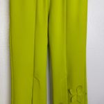 IC By Connie K Pants Womens XS Green Pull On Floral Applique Slit Crop Career Photo 3