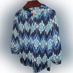 Banana Republic Petite Blue Ikat Riviera Blouse Bold Blue PM Medium Dress Shirt Photo 11
