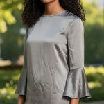 Alexis  Revolve Melany bell sleeve keyhole back mini dress silver Photo 0