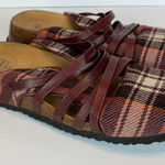 Think! Clogs 8 8.5 Plaid Leather Strappy Comfort Slides Shoes Sandals 39 Purple Photo 0