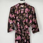 Cabernet Belted Robe Kimono M Silky Pink Roses Dark Floral Sexy Resort Vacation Black Size M Photo 1