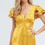 Emory park GOLD RUFFLE SLEEVE SATIN ROMPER Photo 0