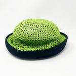 French Connection  Lime Green Crochet Black Wool Hat Made in England Women Photo 4
