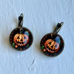 Halloween Pumpkin Jack O Lantern Dangle Earrings Black Orange Photo 1