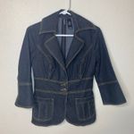 Bisou Bisou  Y2K Denim Blazer Style Jacket Size Medium Dark Wash Photo 0