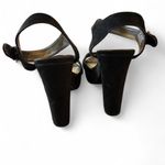 Reaction Kenneth Cole  Black Leather Peep-Toe Platform Sandals Size 10 Block Heel Photo 2