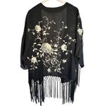 Abercrombie & Fitch Black Ivory Embroidered Fringe Shawl Wrap One Size (OS) Photo 1