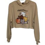 SheIn  X Women's Tan Meowtain‎ Cats Cropped Hoodie Size L Photo 0