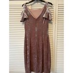 Velvet Cold Shoulder Beaded Cocktail Dress Mauve Party Elegant Size M Velour Pink Photo 3
