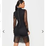 Pretty Little Thing Black Bodycon Long Sleeve Dress Sheer Sleeves Beaded Photo 1