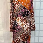 Lefties long sleeve bohemian print faux wrap satin dress size euro medium Photo 7