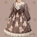 Alice Girl coquette brown teddy bear Lolita Peter Pan collar dress Photo 1