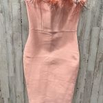 Pink Strapless Bodycon Fuzzy Feather Top Event Dress Knee Length Sexy Photo 1