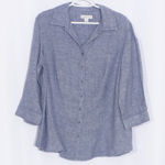 Coldwater Creek  100% Linen 3/4 Sleeve Blue Button Down Shirt Size XL Photo 0