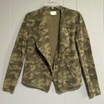 Caslon  Olive Sarma Camo Knit Blazer Jacket Drape Collar Raw Seam Detail Size M Photo 0