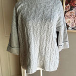 Olivia Sky Gray/Light blue Cable Knit Sweater Boxy Oversized Pullover 3/4 Sleeve Top Chunky Photo 0