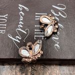 Vintage Amber Topaz Butterfly Earrings • Rhinestone Antique Copper Studs Brown Photo 5