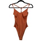 Avec Les Filles NWT Ribbed Key Hole One Piece Bodysuit in Lava Rock Sz M Photo 1