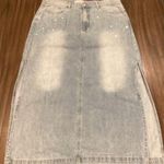 Rebecca Minkoff  rhinestone embroidered High Side Slit Midi Denim Skirt Cotton 16 Photo 0