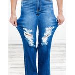 Judy Blue Dad Jean Mid Rise Straight Distressed Denim Blue Stretch Size 7 28 NWT Photo 9