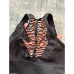 Bebe  Black Ribbed Knit Athletic Sports Bra w Cut Outs Large Photo 2