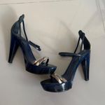 Burberry AUTHENTIC  GLOSSY PLATFORM PUMPS HEELS SANDALS SIZE 37 in Navy Blue Photo 1