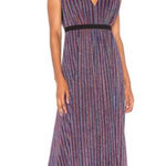 BCBGMAXAZRIA  Metallic‎ Pleated Striped V Neck Gown Multicolored Maxi Dress Small Photo 0