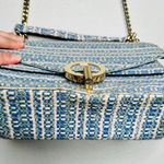 Sandro Paris Yza Blue White Tweed Gold Chain Crossbody Handle Shoulder Bag Photo 3