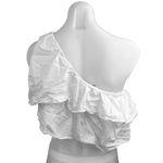 ZARA  White One Shoulder Layered Ruffle Flounce Casual Boho Crop Top Blouse Sz L Photo 2