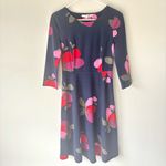 Boden Irene Ponte Dress Navy Blue Pink Red Floral Knee Length 3/4 Sleeve Preppy Photo 2