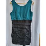 EXPRESS  Teal & Black Party Cocktail Mini Dress Satin Bodice Tiered Ruffle Sz 10 Photo 10