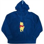 Disney Vintage Winnie The Pooh Jacket L Zip Up Embroidered Fleece Blue Zip Hood Photo 2