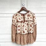 American Eagle NWT Womens Shirt Floral Boho Peasant Long Sleeve Patch Small Photo 2