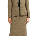 Ann Taylor Loft‎ Blazer Jacket & Skirt Set Brown Herringbone Tweed Wool Blend Size 6 Petite Photo 0