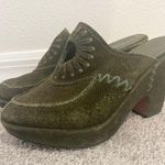 Frye Suede Clog Womens Green Sz 6 Ingrid Apron Leather Block High Heel Slip On Photo 0