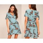 Lulus Kiss and Pastel Light Blue Floral Print Mini Wrap‎ Dress Size M Size M Photo 1