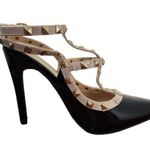 It's OK Black and Tan Strappy Heels Size 8W pointy toe heels wide heels Photo 0