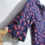 Copper Key Navy Blue Red Rooster Novelty Knit Button Blouse 3/4 Sleeve Size S Photo 2