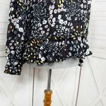 Parker  Floral Ruffle Trim V Neck Long Sleeve‎ Blouse Black Multi Small Photo 5