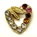 VTG Carla Signed 12K Gold Filled Multi‑Color Rhinestone Heart Brooch Photo 0