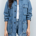 FAVORITE DAUGHTER Carly Cargo Denim Jacket, Highway, XL Blue Photo 0